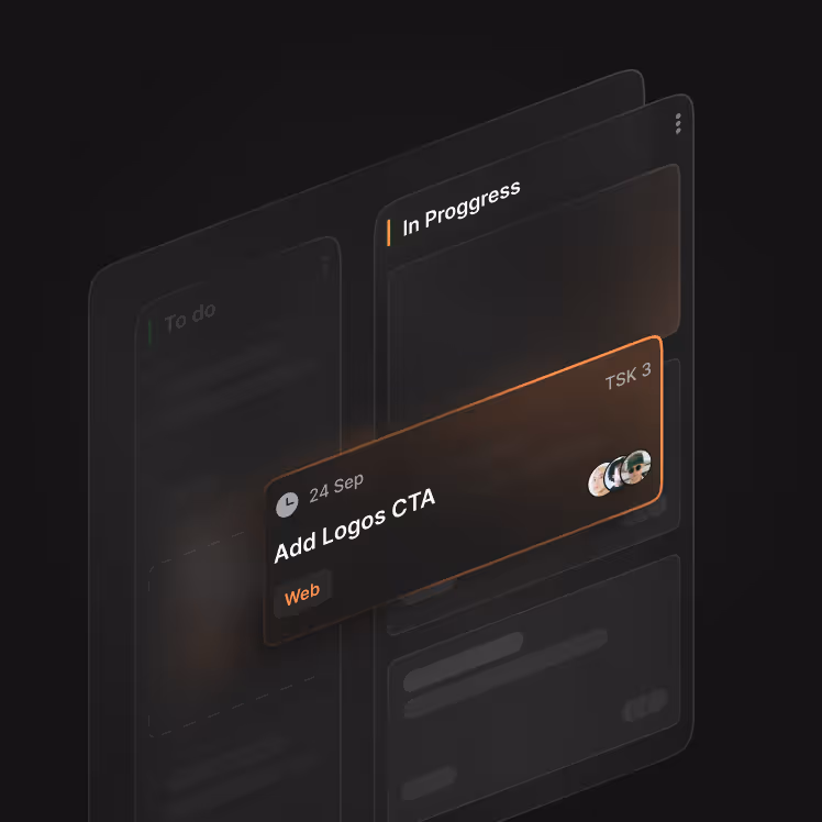 Digital task card titled 'Add Logos CTA' marked in Progress with a September 24 deadline and team icons.