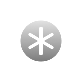 A white asterisk symbol inside a gray circular gradient on a square white background.