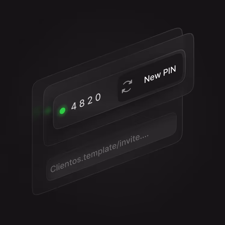 Dark interface showing PIN 4820 with a green dot and a button labeled New PIN.