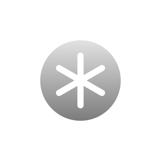 White asterisk symbol inside a gray circle on a rounded white square background.
